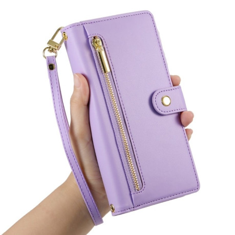 Чехол-кошелек Nine Card-slot Zipper Wallet Bag Leatherдля Samsung Galaxy S24 FE 5G - фиолетовый