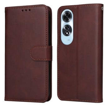 Чохол-книжка з прострочкою та фактурою Calf на OPPO A60 4G Global - коричневий