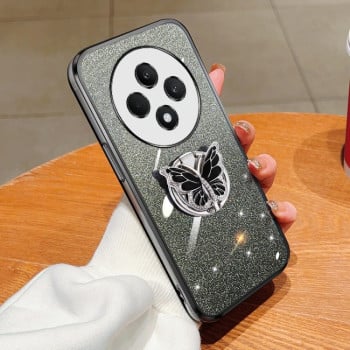 Противоударный чехол Plated Gradient Glitter Butterfly Holder для OPPO Reno12 F/12FS- черный