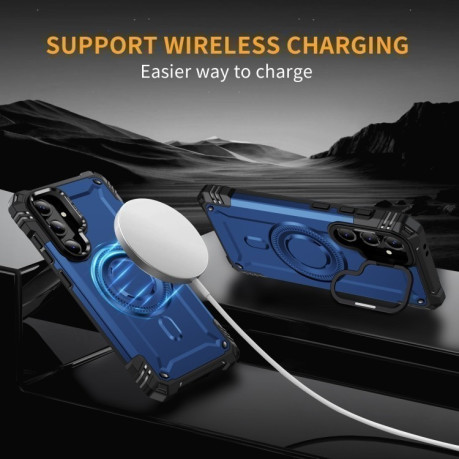 Протиударний чохол MagSafe Lens Holder PC Hybrid TPU  для Samsung Galaxy S24 FE 5G - синій