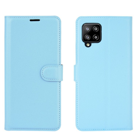 Чехол-книжка Litchi Texture на Samsung Galaxy A42 - голубой