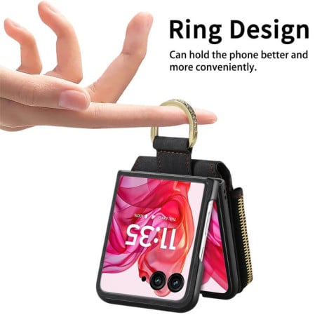 Чехол Cross Leather Ring Vertical Zipper Wallet для Motorola Razr 60 Ultra - черный