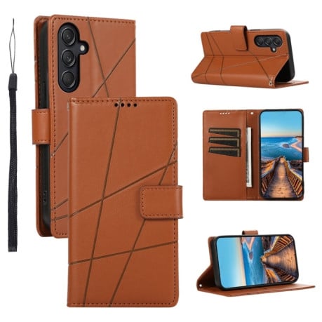 Чохол-книжка PU Genuine Leather Texture Embossed Line для Samsung Galaxy M55 - коричневий