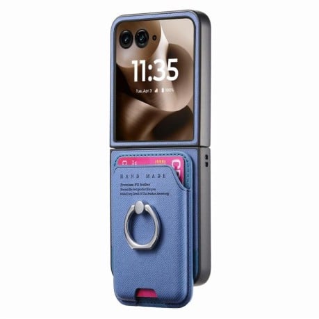Противоударный чехол Twill Fabric Card Bag Ring Magnetic для Motorola Moto Razr 60 Ultra 5G - синій