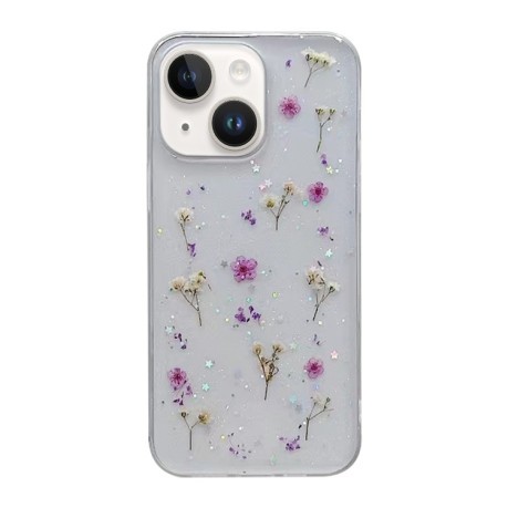 Противоударный чехол Gypsophila Flowers Pattern для iPhone 15 Plus - фиолетовый
