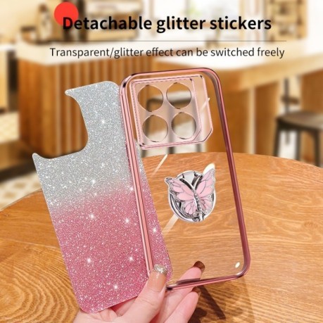 Противоударный чехол Plated Gradient Glitter Butterfly Holder для Infinix GT 20 Pro - розовый