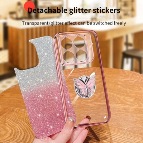 Противоударный чехол Plated Gradient Glitter Butterfly Holder для Infinix GT 20 Pro - фиолетовый