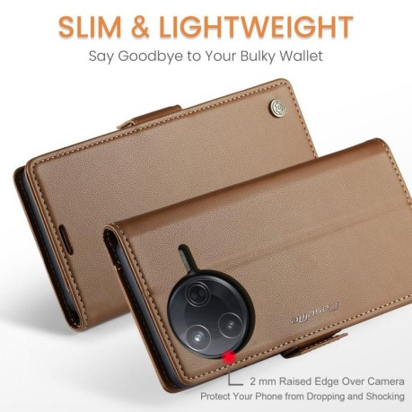 Чохол-книжка CaseMe 023 Butterfly Buckle Litchi Texture RFID Anti-theft Leather для Xiaomi Poco F7 Pro / F7 Ultra - коричневий