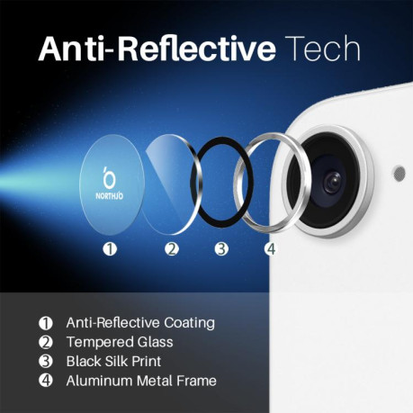 Захисне скло NORTHJO Glitter Camera Lens Protector Tempered Glass Metal Ring на iPhone 16e - сріблясте