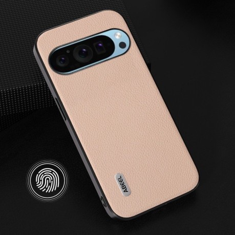 Противоударный чехол ABEEL Genuine Leather Litchi Texture для Google Pixel 9 Pro - розово-золотой