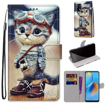 Чехол-книжка Coloured Drawing Cross для OPPO F19 / A74 4G - Leather Shoes Cat