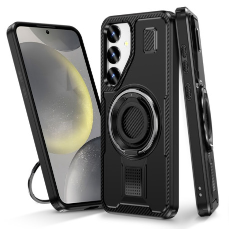 Протиударний чохол Ring Holder Carbon Fiber PC Hybrid TPU  для Samsung Galaxy S25+ 5G - чорний