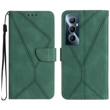 Чехол-книжка Stitching Embossed Leather для Realme C65 4G - зеленый