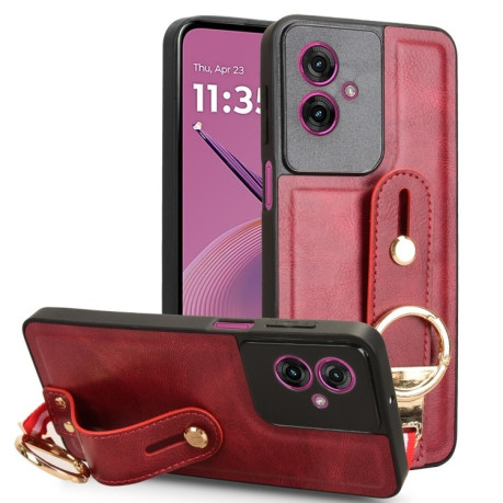 Противоударный чехол Wristband Leather Back для Motorola Moto G55 5G - красный