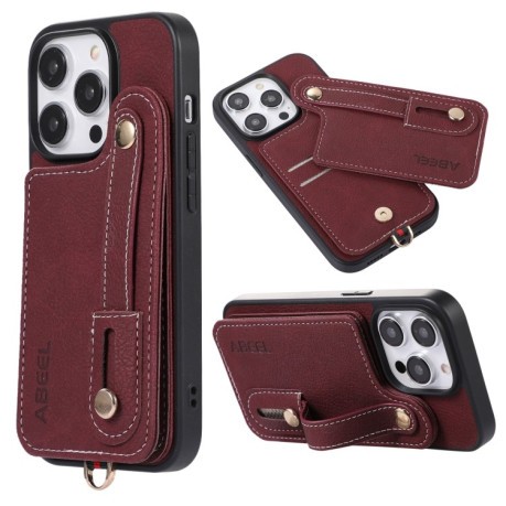 Противоударный чехол ABEEL Litchi Texture Card Bag для iPhone 15 Pro Max - фиолетовый