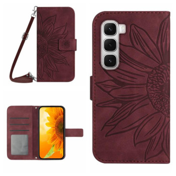 Чехол-книжка Skin Feel с рисунком подсолнуха на Infinix Hot 60 Pro+ 4G - винно-красный