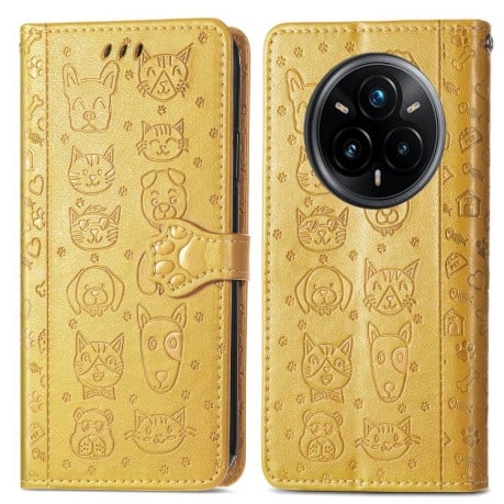 Чехол-книжка Cat and Dog для Realme 14 Pro+ - жовтий