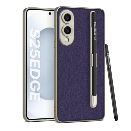 Противоударный чехол GKK Metal Paint Skin Feel Leather with Pen для Samsung Galaxy S25 Edge 5G - фиолетовый
