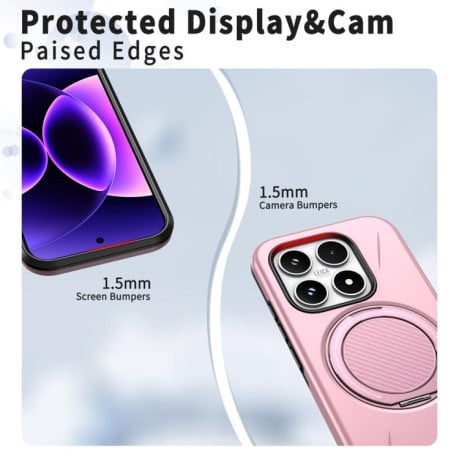 Чехол Metal Rotation Holder MagSafe TPU Hybrid PC с металлическим поворотным держателем и MagSafe для Xiaomi 17 — розовый