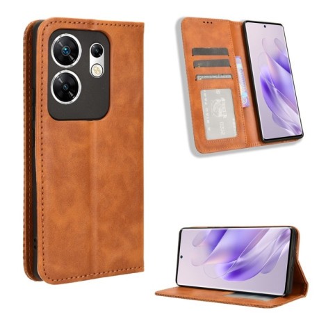 Чехол-книжка Magnetic Buckle Retro Crazy Horse Texture на Infinix Zero 30 4G - коричневый