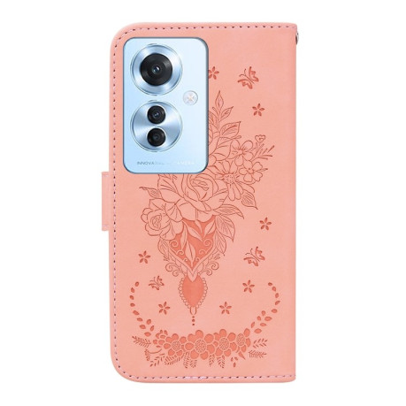 Чехол-книжка Butterfly Rose Embossed для OPPO Reno11 F Global - розовый