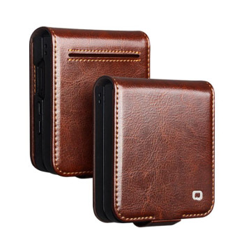 Чехол-книжка QIALINO Classic 103 с натуральной кожи на Samsung Galaxy Flip8 5G — коричневый