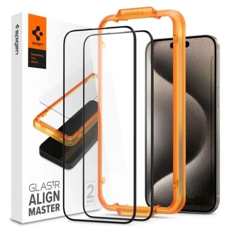Комплект захисного скла Spigen Alm Glass Fc для iPhone 15 Pro Max - Black