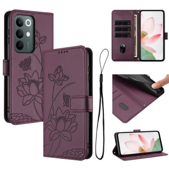 Чехол-книжка Escase с тиснением лотоса и шнурком на Realme C100 / C100i / C100x 4G — бордовый