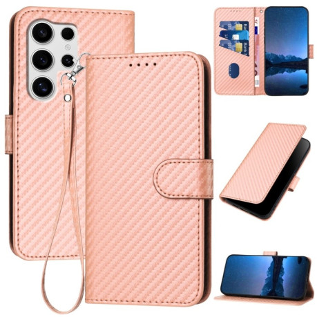 Чехол-книжка Carbon Fiber Texture на Samsung Galaxy S25 Ultra 5G - розовый