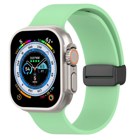 Силиконовый ремешок Magnetic Black Buckle Smooth для Apple Watch 10 46mm/Ultra 49mm / Series 8/7 45mm / 44mm / 42mm- светло-зеленый