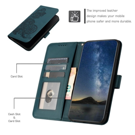 Чехол-книжка Embossed Flower Zipper Leather на Redmi Note 14 Pro 5G/Poco X7 - зеленый