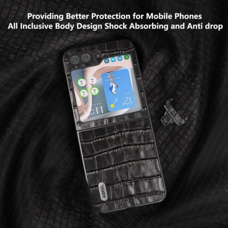 Протиударний чохол ABEEL Crocodile Texture Genuine Leather для Samsung Galaxy Flip 6 - чорний