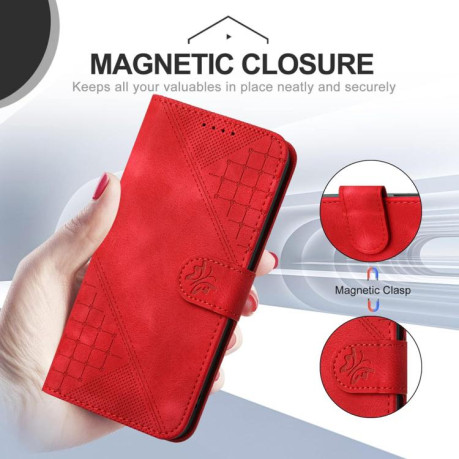 Чехол-книжка Grid Stitching Leather Phone Case with Lanyard для для Motorola Moto G15 - красный