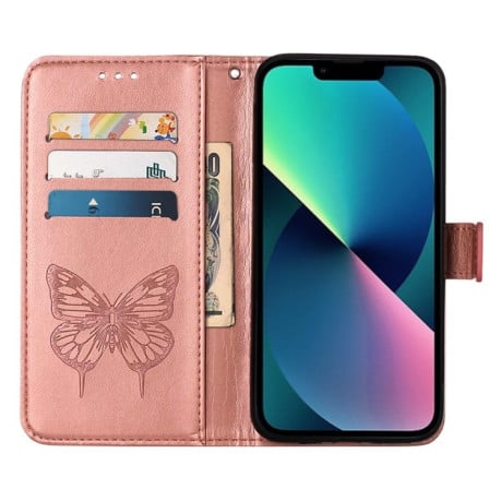 Чехол-книжка Embossed Butterfly для  iPhone 14 Plus - розовое золото