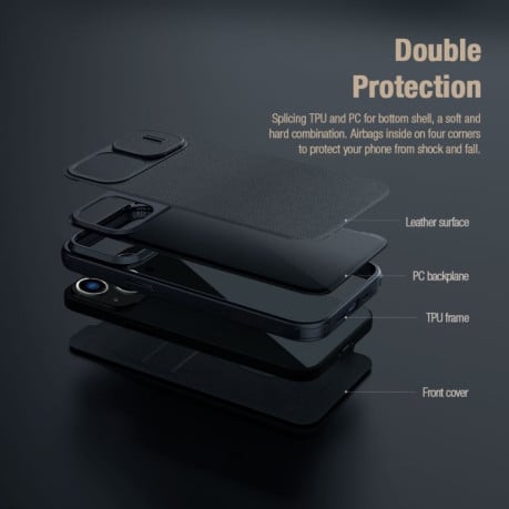 Шкіряний чохол-книжка NILLKIN QIN Series Pro Plain Leather для iPhone 15 - чорний