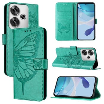 Чохол-книжка з тисненням &quot;метелика&quot; та магнітним хлястиком на Xiaomi Poco F6 - зелений