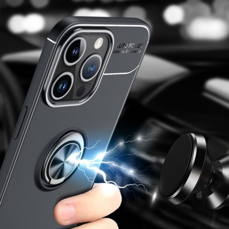 Ударозащитный чехол Metal Ring Holder для iPhone 15 Pro Max - черно-золотой