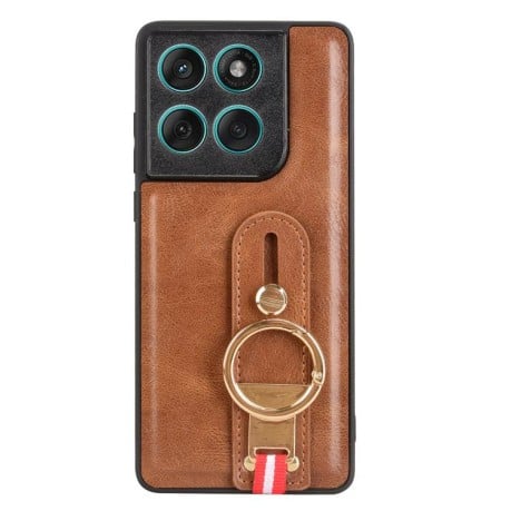 Протиударний чохол Wristband Leather Back на Motorola Edge 60 Fusion - коричневий