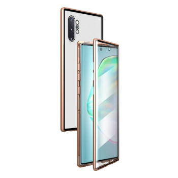 Двусторонний магнитный чехол Magnetic Angular Frame Tempered Glass на Samsung Galaxy  Note 10 Plus - золотой