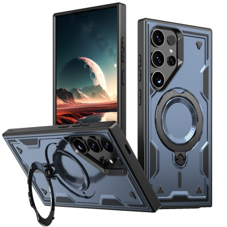 Противоударный чехол MagSafe Holder Armor PC Hybrid для Samsung Galaxy S25 Ultra 5G - синий