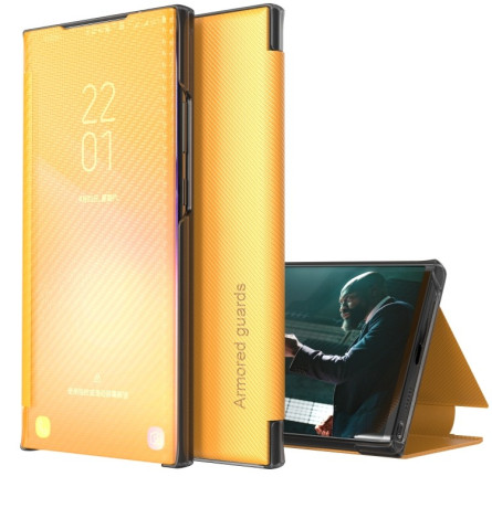 Чохол-книжка Carbon Fiber Texture View Time Samsung Galaxy S21 FE - жовтий