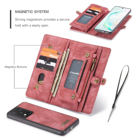 Кожаный чехол- кошелек CaseMe на Samsung Galaxy S20 Ultra Crazy Horse Texcture Detachable - красный