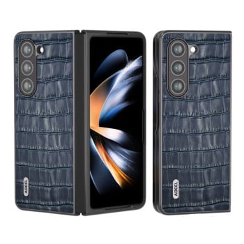 Противоударный чехол ABEEL Crocodile Texture Genuine Leather для Samsung Galaxy Fold 6 - синий