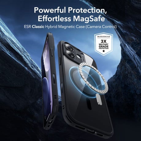 Оигинальный чехол ESR Classic Hybrid с MagSafe + накладка на клавишу на iPhone 17 - Clear Black