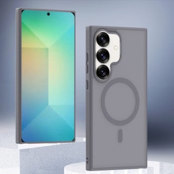 Противоударный чехол Transparent TPU Hybrid PC Magsafe для Samsung Galaxy S25 5G - серый