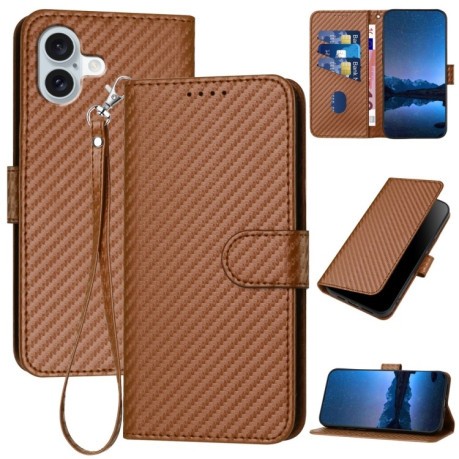 Чохол-книжка Carbon Fiber Texture на iPhone 16 Plus - кавовий