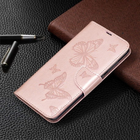 Чехол-книжка Butterflies Pattern на Xiaomi Redmi 10X / Note 9 - розовое золото