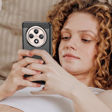 Противоударный чехол Brushed Texture Carbon Fiber на OPPO Reno12 F/12FS - черный