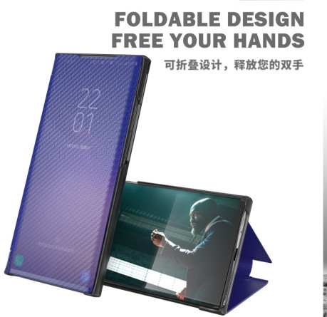 Чехол-книжка Carbon Fiber Texture View Time для Samsung Galaxy S20 - черный