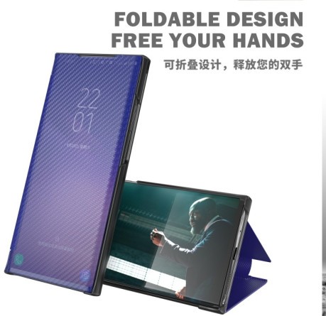 Чехол-книжка Carbon Fiber Texture View Time для Samsung Galaxy S21 Plus 5G - черный